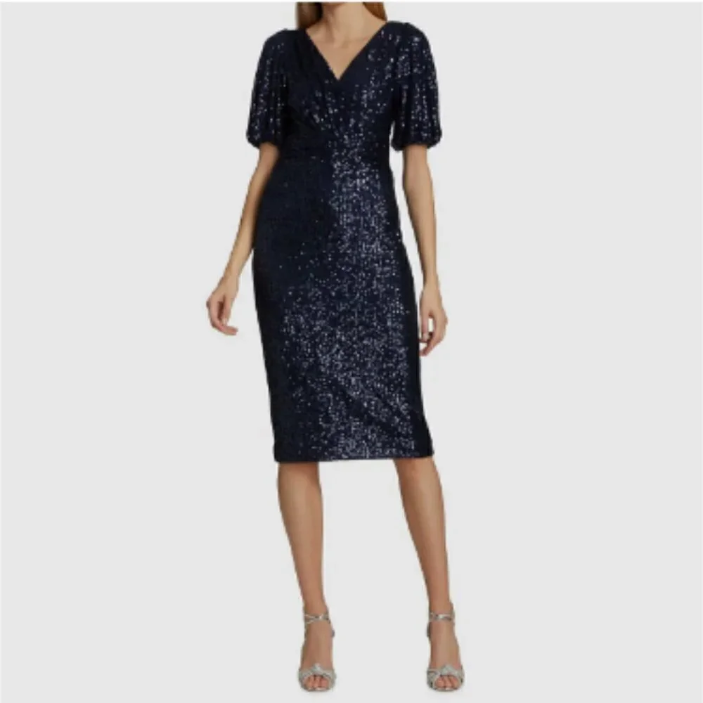 Rickie Freeman Teri John Draped Sequin Sheath Dress